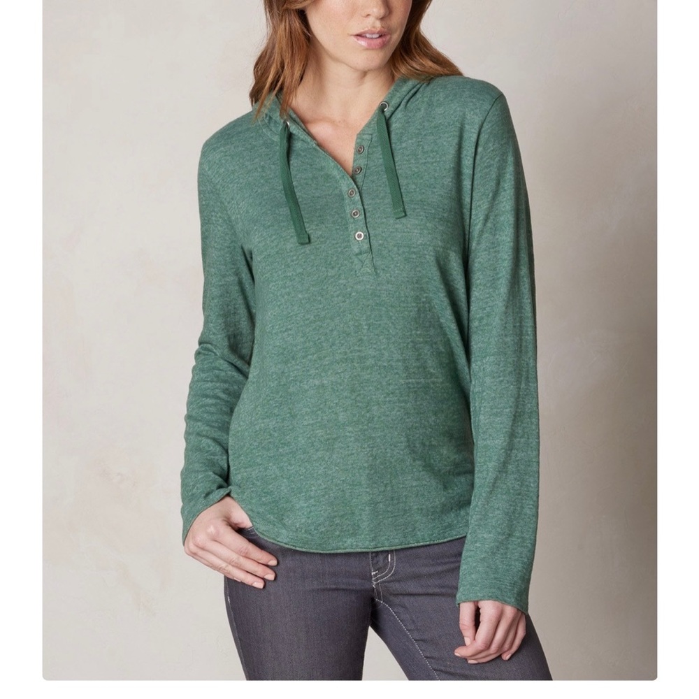 Prana Green Hooded Henley Long Sleeve Top - Picture 2 of 5